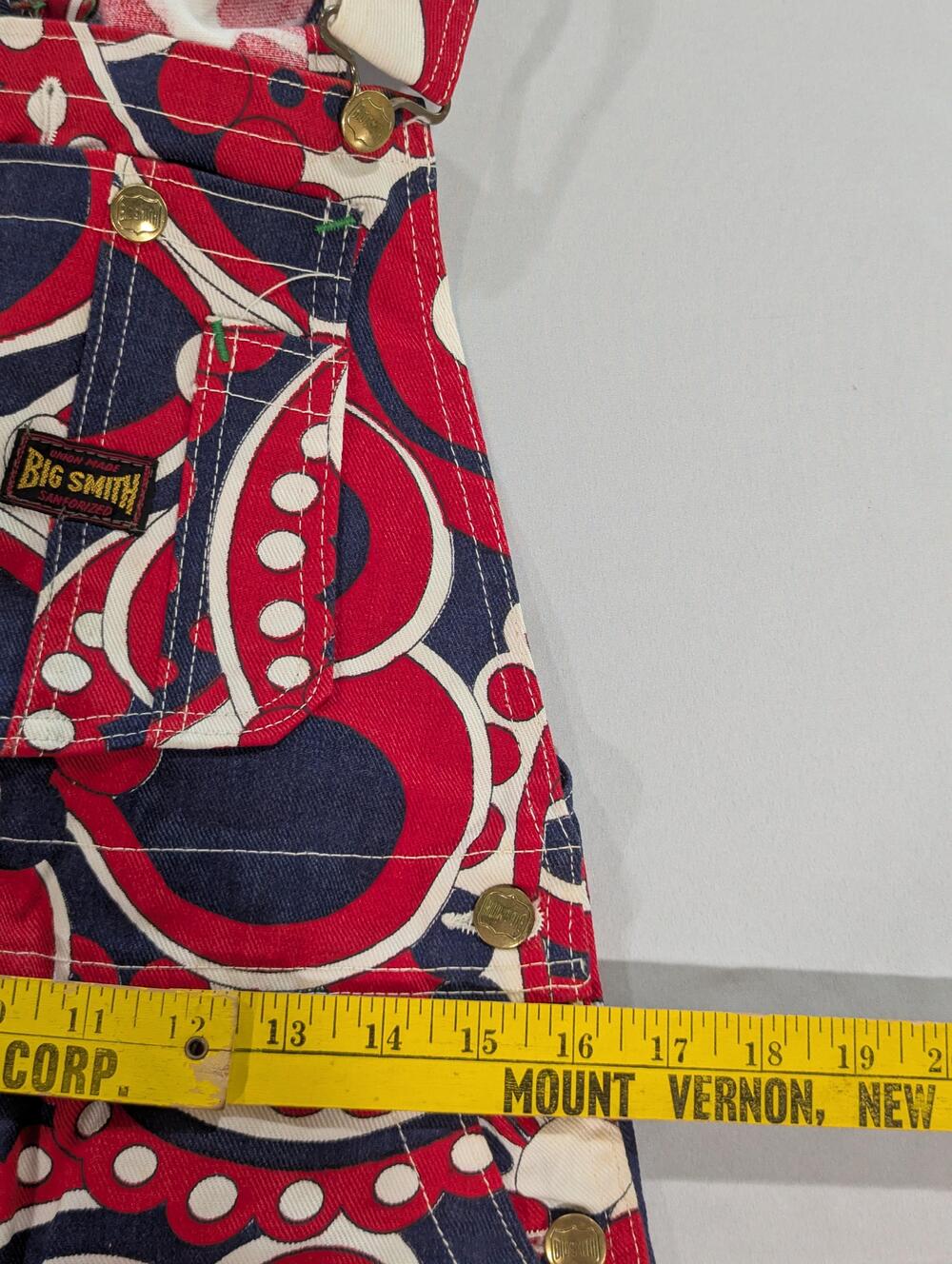 Vintage Big Smith Overalls Womens 32x29 Multicolor Denim Hippie Retro Geometric - Picture 5 of 10
